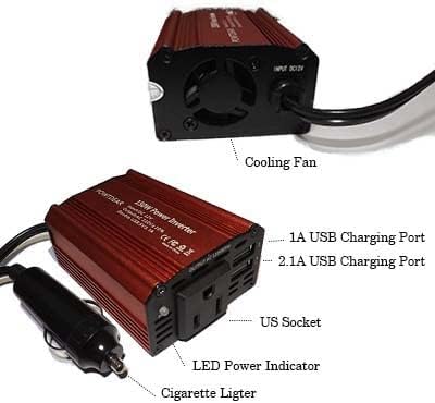 150W pretvarač napajanja napajanja DC 12V na 110V AC s 2.4A USB priključci 1 izmjenični utičnice crvene