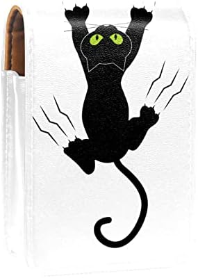Crna mačka zakačena kandžama u malu futrolu za ruž za usne s ogledalom za novčanik, izdržljivi kožni držač za kozmetiku, Prijenosni
