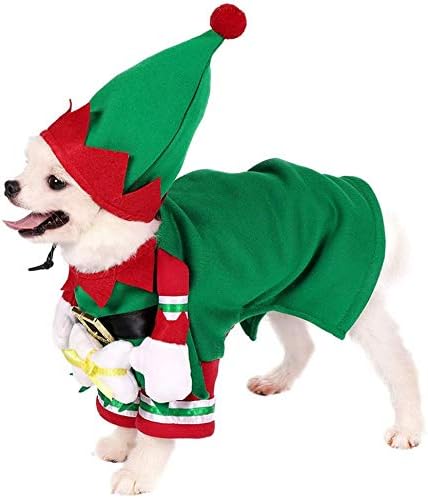 Božićni kostim vilenjaka za Mogoko pse i mačke, smiješna haljina za igranje kućnih ljubimaca sa šeširom, odjeća za štene od flisa,