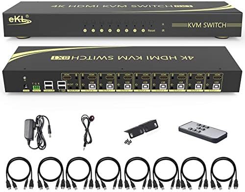 Prekidač eKL KVM, 8 portova v2.0 HDMI KVM Switch podržava razmjenu hotkeys u formatu 4K @ 60 Hz 4: 4:4 1080p 3D, 8 ulaz 1 izlaz 8 PC