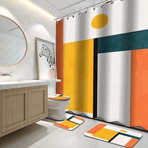 Kinuuis 4PC Moderna kupaonica Tuš zavjese Geometrijski setovi za kupaonice, apstraktni setovi za kupaonice s prostirkama i priborom,