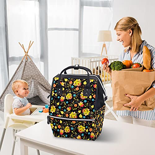 Crno -žuta cvjetna pelena torbica torbica mama ruksak veliki kapacitet pelena vrećica za njegu Putničke torba za brigu o bebi