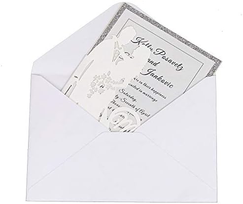 Kompleti za pozivnice za vjenčanje, 10 pakiranja laserski izrezani mladenka i mladoženja na površini Romantični čestitki s papirom
