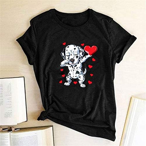 Miashui ženska pamučna košulja dugih rukava ležerna o-vrana labavi pseći rukav tisak žene bluza srce muške majice majice colus solid