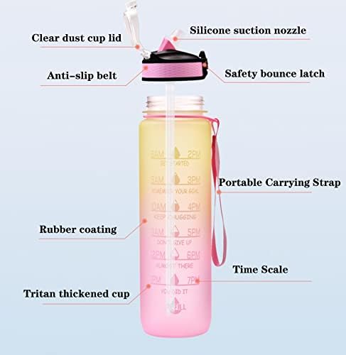Tergy 3 Pack 30oz Sportska motivacijska boca s bocama vode s proizvođačem s vremenom, nepropusna BPA besplatna boca za fitness, teretanu