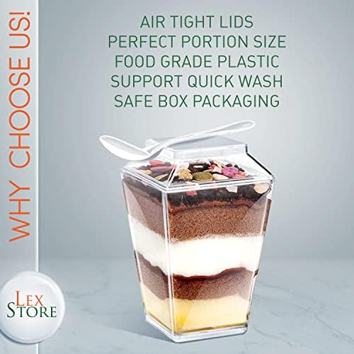 Lex Store 50 Pack 5 Oz plastične šalice za desert s poklopcima i žlicama, prozirnim prozirnim parfaitskim šalicama s poklopcima, poslužite