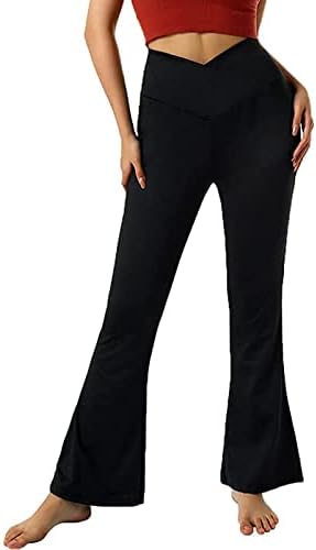 McLeese Black Flare gamaše za žene visokog struka V crossover bootcut joga hlače Flare