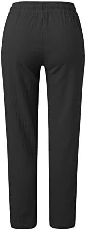 Qaziuy ženske ležerne hlače 2023 pamučna posteljina ravna noga Elastična udobna hlača visokog struka s džepovima ljeto