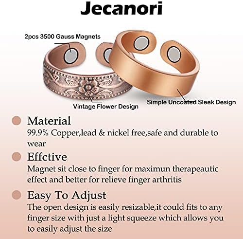 Jecanori 4PCS limfna drenaža terapijski magnetski prstenovi za žene i muškarce, magnetski limfni detoks prsten, podesivi limfni drenažni
