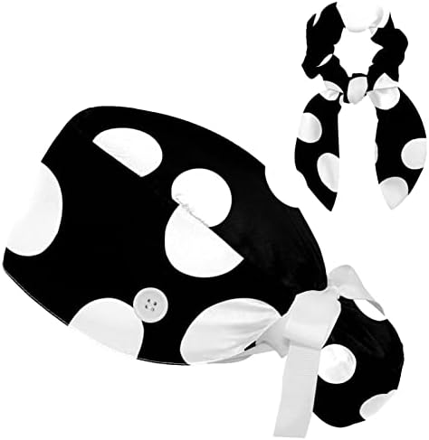 Moderen bijela crna polka točkica podesiva kapica za piling s gumbima luk kosa škrta