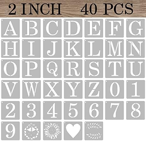 ASMPIO 2 -inčni šabloni slova Brojevi zanatske šablone, 40 PCS -a za višekratnu upotrebu plastične abecede za crtanje za slikanje na