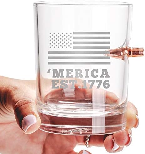 Uspješan hitac-kalibar 1776 .308 zaglavljeno u staklu / Ustav Sjedinjenih Država / Patriotska čaša za viski / poklon čaše za Dan sjećanja