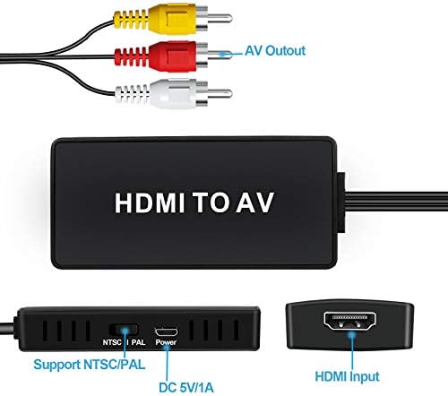 Digitnow HDMI to RCA Converter, HDMI TO AV COMPOTITE VIDEO ADUPER ADUPER ADAPTER, podržava PAL/NTSC za PS One, PS2, PS3, Nintendo 64,