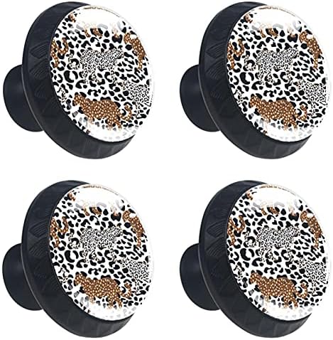 Kraido crno bijela i smeđa ladica za leopard uzorak ruči 4 komada okrugli gumb ormara s vijcima pogodnim za kućni ured za kupaonicu