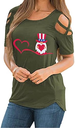 Ženski ljetni top, ženski ležerni top s okruglim vratom s printom Dana neovisnosti jednobojna Ženska majica za trčanje dugih rukava