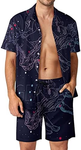 Blizanci Zodiac Constellation Muški 2 -komadni odjeli na plaži Havajski gumb dolje košulja s kratkim rukavima i kratkih hlača odijela