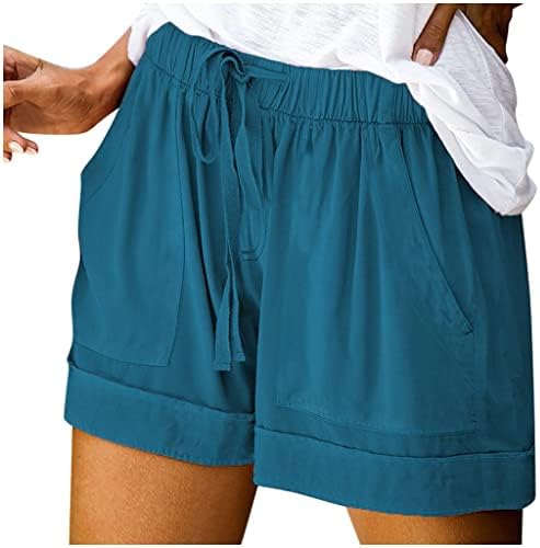 Ausyst kratke hlače za žene udobno crtanje elastičnog struka Čvrsta boja džepni spajanje ljeto ležerne široke noge labave kratke hlače