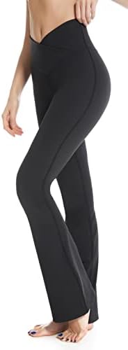 Yknktstc Women Bootleg Yoga hlače V crossover hlače s visokim strukom