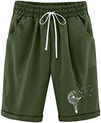 LCEPCY Plus veličine pamučne lanene kratke hlače za žene udobne prozračne ljetne kratke hlače Elastični struk povremene kratke hlače