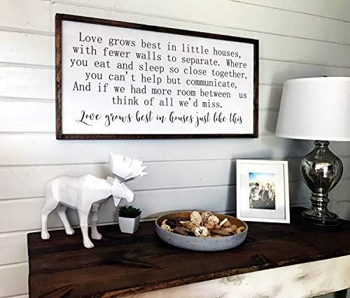 Dozili ljubav najbolje raste u malim kućama potpisuju veliki uokvireni drveni znak obiteljska soba dekor drveni zidni dekor inspiracijski