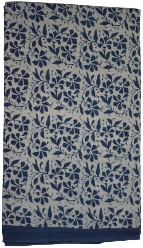 Indigo pamučna tkanina s cvjetnim printom, Indijska Tkanina s ručnim tiskom u donjem dijelu, tkanina s printom u donjem dijelu za krojenje