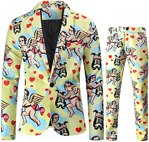UBST Valentinovo 2 komada odijela za muške, ljubavno srce tiskano hlače hlače hlače hlače Slim Fit Party Toit Sets