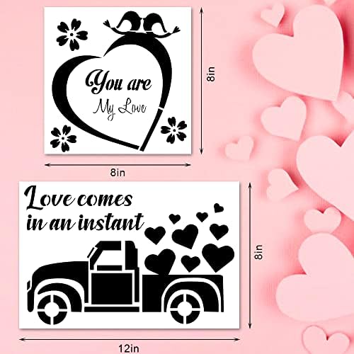 9 PCS -a za Valentinovo šablone za slikanje na drva, labud kamion Srce za višekratnu upotrebu plastičnih šablona ljubavne riječi zanatske