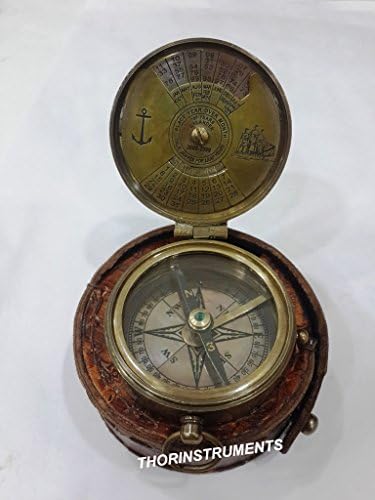 Nautički antikvitet Kelvin & Hughes kompas ručno izrađeni stil s smeđom kožnom futrolom rustikalni vintage dekor za dom pokloni