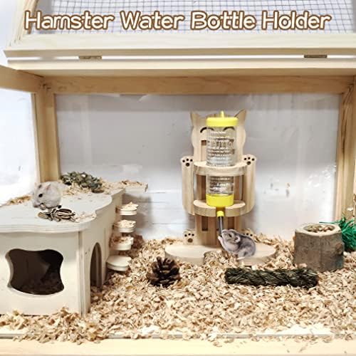 Držač boce za vodu za hrčke za hrčke za hrčke za zamorce drvena boca za vodu stojeća drvena s visećom bocom za vodu od 125 ml podesiva