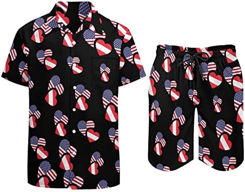 Austrija američka zastava muškarci 2 komada Havajski set majice s kratkim rukavima na plažljivima labave stane TEES Tracksuit