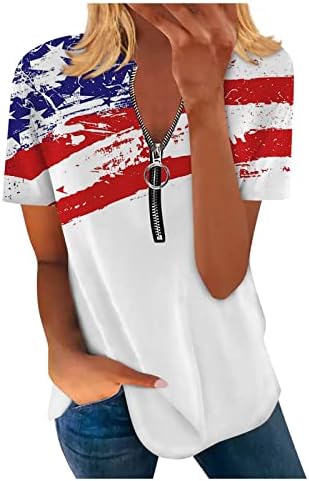 Ženski puloveri s patentnim zatvaračem, casual bluze kratkih rukava, ljetne košulje za Dan neovisnosti, moderne tunike slobodnog kroja