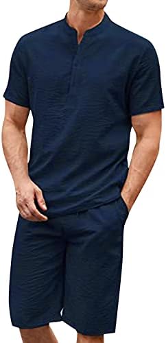 BMISEGM Ljetne majice za muškarce muške odijelo s kratkim rukavima pamuk i labava majica casual moda dvodijelno muško odijelo