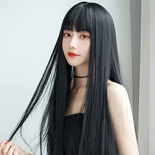 Perika u obliku broda dama s crnom dugom kosom mekana djevojka realistična pokrivala za glavu Japanski zračni temperament za lice