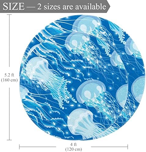 Llnsupply 4 ft okrugli prostirki za igranje niskog pile, plavi ocean životne meduze lijepo plavo puzanje podnih prostirki igra igra