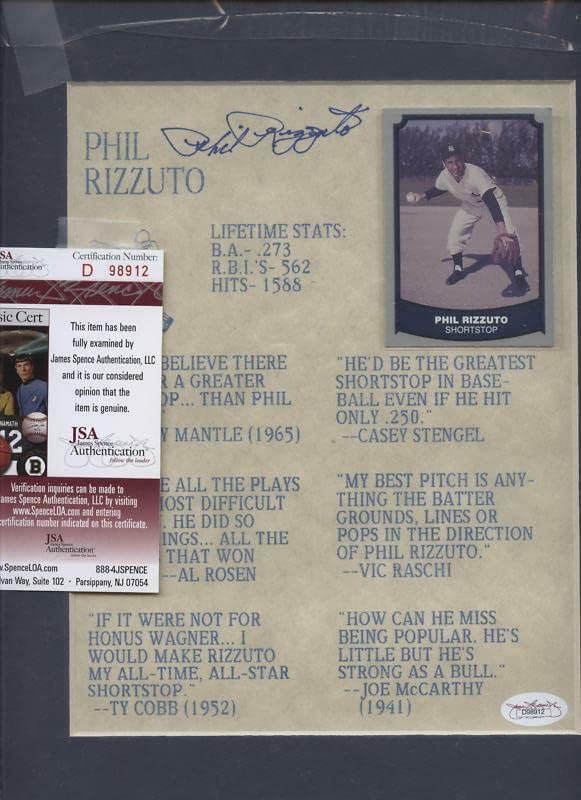 Phil Rizzuto Autografirani tisak citata JSA - Autographed MLB Art