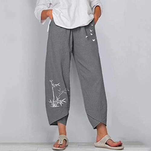 2023 pamučne lanene hlače, ženske odjevene ležerne široke noge palazzo joga kapris cvjetni print modna vreća s džepovima