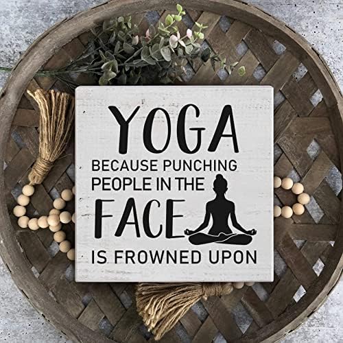 Ywkuiev humor smiješni rustikalni bijeli joga drvena kutija plak, udisanje izdisaja znak za obiteljsku vježbu sobe dekor dekor