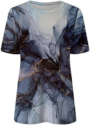 Ženski mramorni grafički opušteni fit dugi posada spandex bluza kratki rukav ljetni jesen 2023 odjeća trendi H4