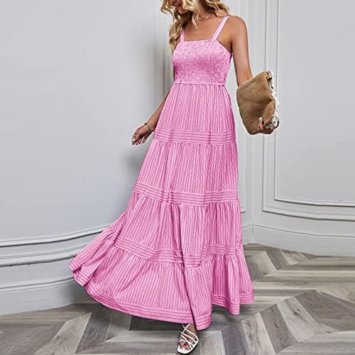 WPOUMV Summer Maxi haljina za žene prugaste rukavice bez rukava modna je tok ljuljana Sundress casual labave fit duge haljine