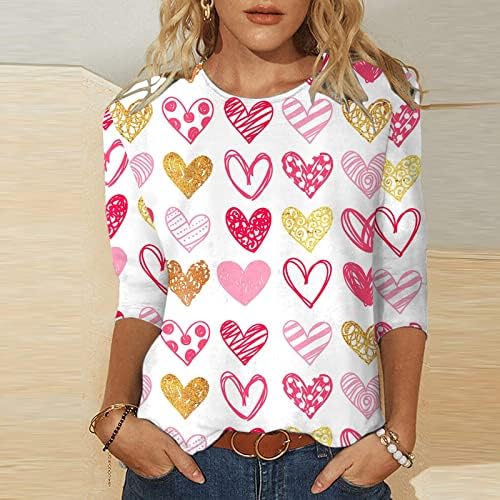Žene 3/4 Ljetni vrhovi rukava, slatka grafička tiskana posada vrata 3/4 košulja s rukavima labave majice za žene trendi