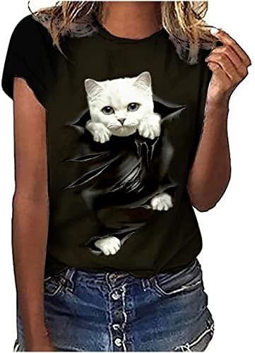 Majice za žene, ljetne modne majice s printom mačaka od 3 tisuće, Ležerne majice kratkih rukava sa smiješnim životinjskim uzorkom,