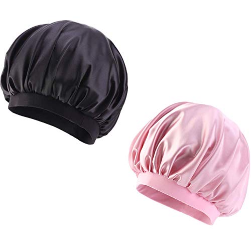 CCCHO 2 pakiranje ženskih velikih čvrstih satenskih poklopca svilena imitacija Turban Night Sleep CAP Elastična traka za kosu ljepota