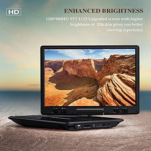 14.9 Prijenosni DVD player sa 12,5 velikim HD okretnim zaslonom, ekskluzivni dizajn gumba, osigurani nosač za glavu za glavu, zvučnik
