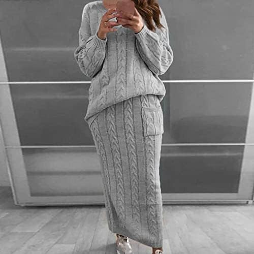 D džemper odijelo za ženske pletive vrhove hlače postavljene predimenzionirane duge rukave klasični kabel pleteni pulover suknja