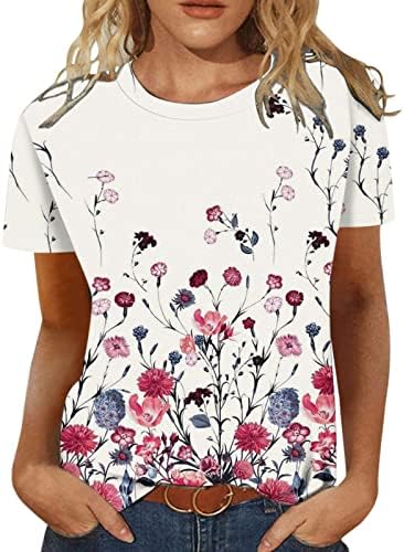 Gornja košulja za djevojke jeseni ljetni rukav kratki rukav pamuk čamac za vrat grafički labav fit casual bluza cw cw cw