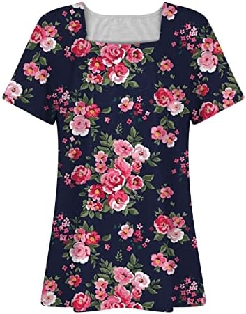 Zlovhe ženski vrh, ženska modna casual kvadratni vrat cvjetni print majica kratkih rukava