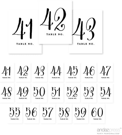 Andaz Press Tablice Brojevi 21-40 na perforiranom papiru, formalni crno-bijeli ispis, 4,25 x 5,5-inčni znak kartona, 1-set, za vjenčanja,