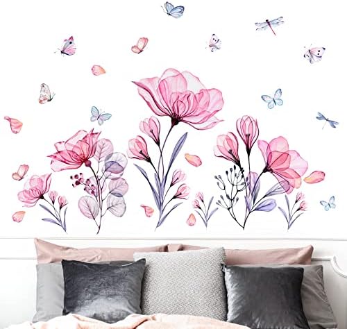 Prabahdak ružičasti cvjetovi zidne naljepnice uklonjivi leptiri cvjetni cvjetni zid naljepnice diy vinil samo -ljepljivi zid za vrtić
