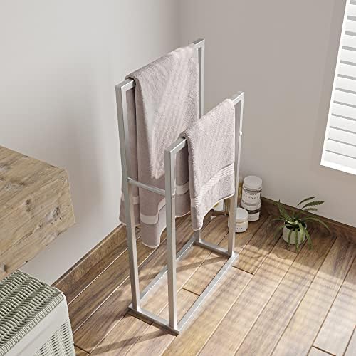 Bofeng dvoslojni samostojeći stalak za srebrni ručnik čelični metalni nosač za ručnike, moderni 2 barova ljestvice za sušenje tračnica