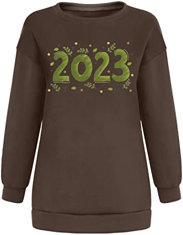 Zelena 2023 Grafička dukserica za žene jeseni predimenzionirani pulover vrhovi Nova godina odmor majice s dugim rukavima majice